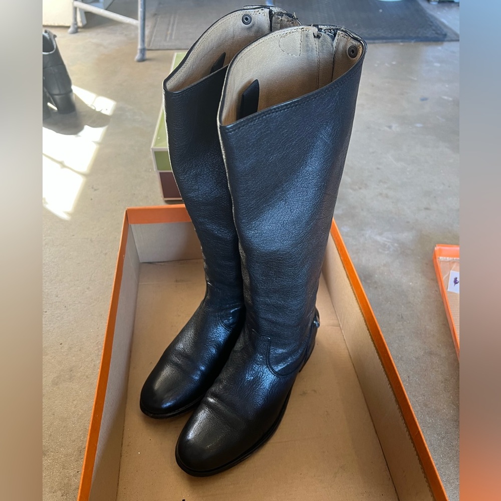 Frye Leather Tall Black Riding Boots with Zip